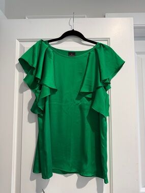 NWT Worthington Emerald Green Satin Ruffle Sleeve Blouse